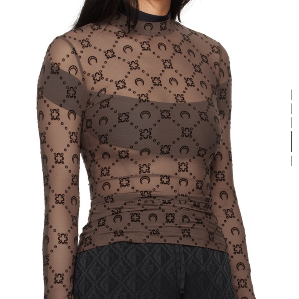 Marine SERRE Sheer Brown Long Sleeve Top